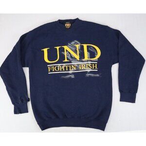 Vintage Notre Dame Fighting Irish Crew Sweatshirt Sz L Blue UND DISTRESSED